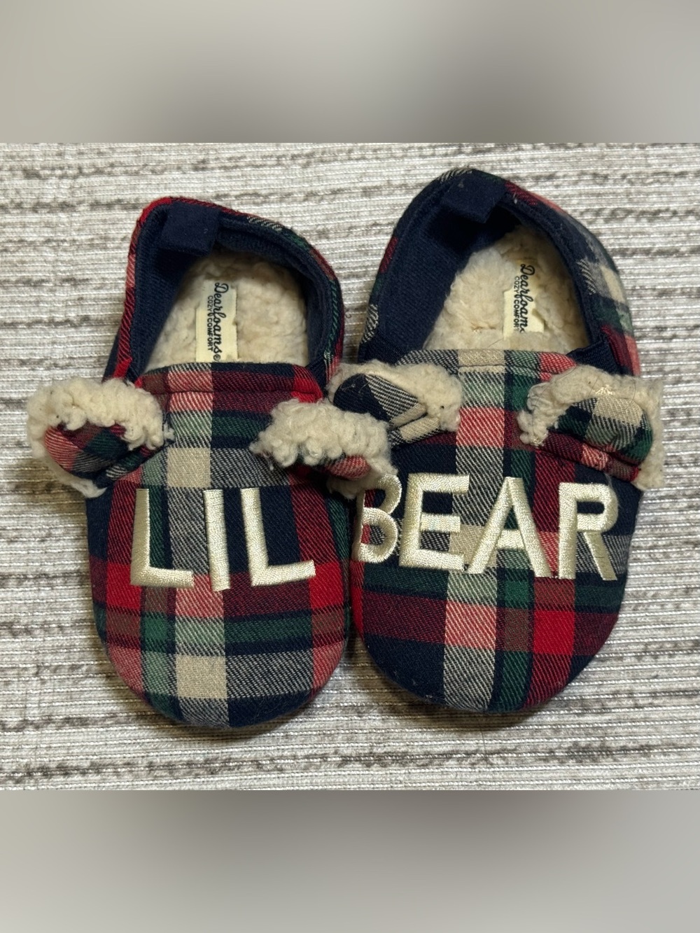 Dearfoams Kids‎ Slippers 🧸 LIL BEAR Plaid Cozy Sherpa Size 9/10